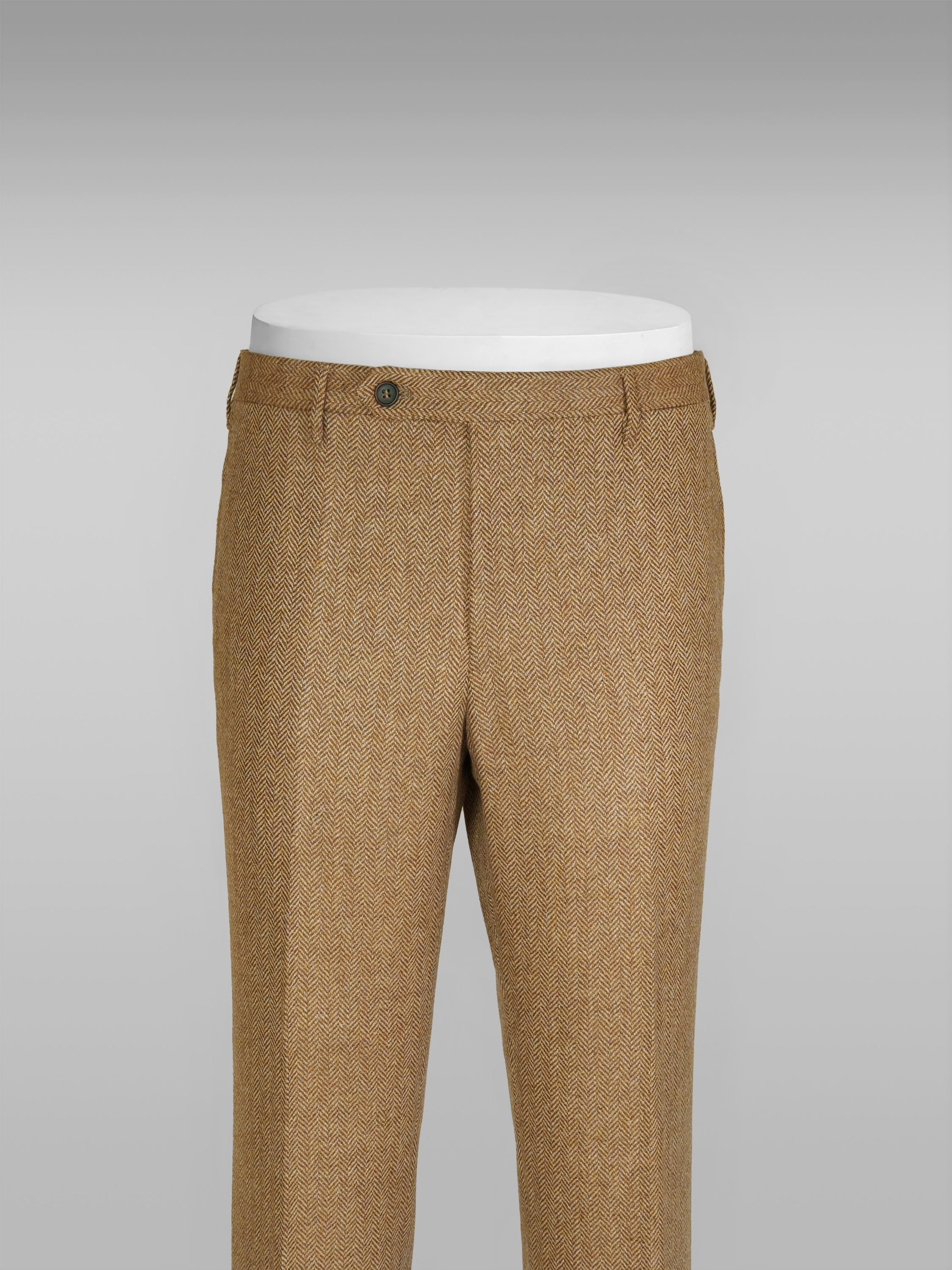 Pantaloni in lana e cashmere a spina di pesce color miele